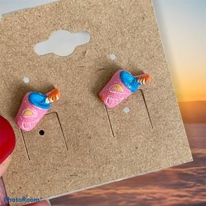 Summer earrings glitter stud earrings smoothie drink pink